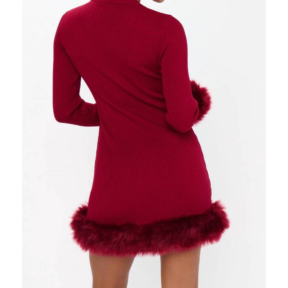NEW SHOW ME YOUR MUMU fran dress in cranberry rib with faux fur - Picture 5 of 10